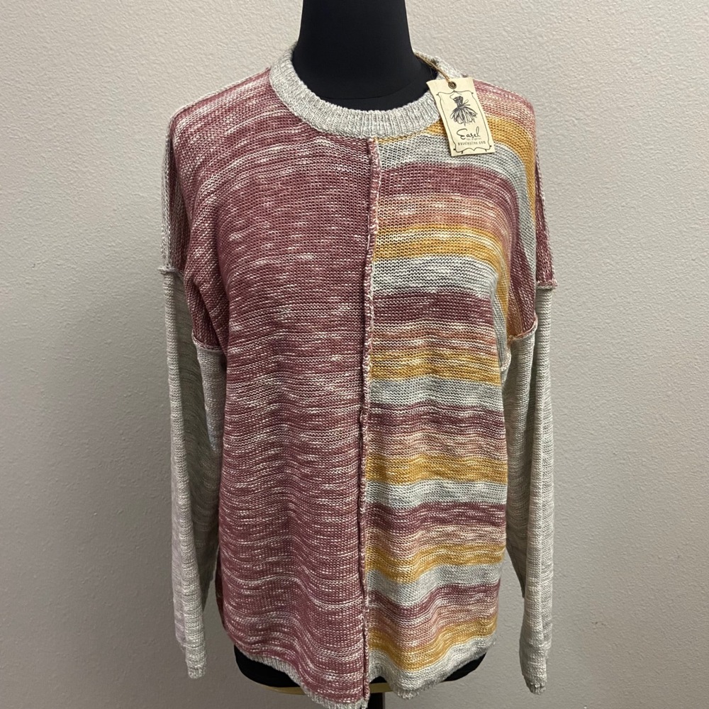 Easel Los Angeles Womens M Striped Colorblock Knit Sweater Long Sleeve NEW